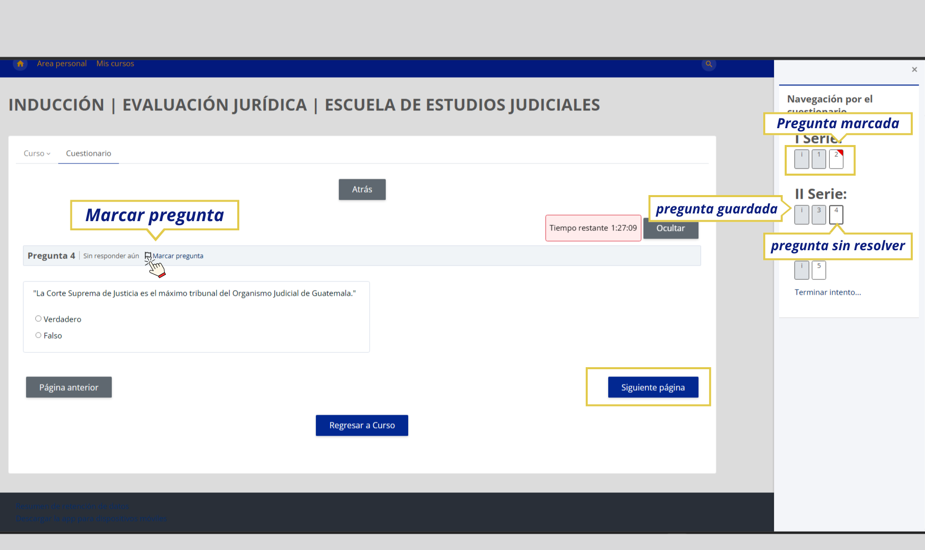 Navegación por el cuestionario