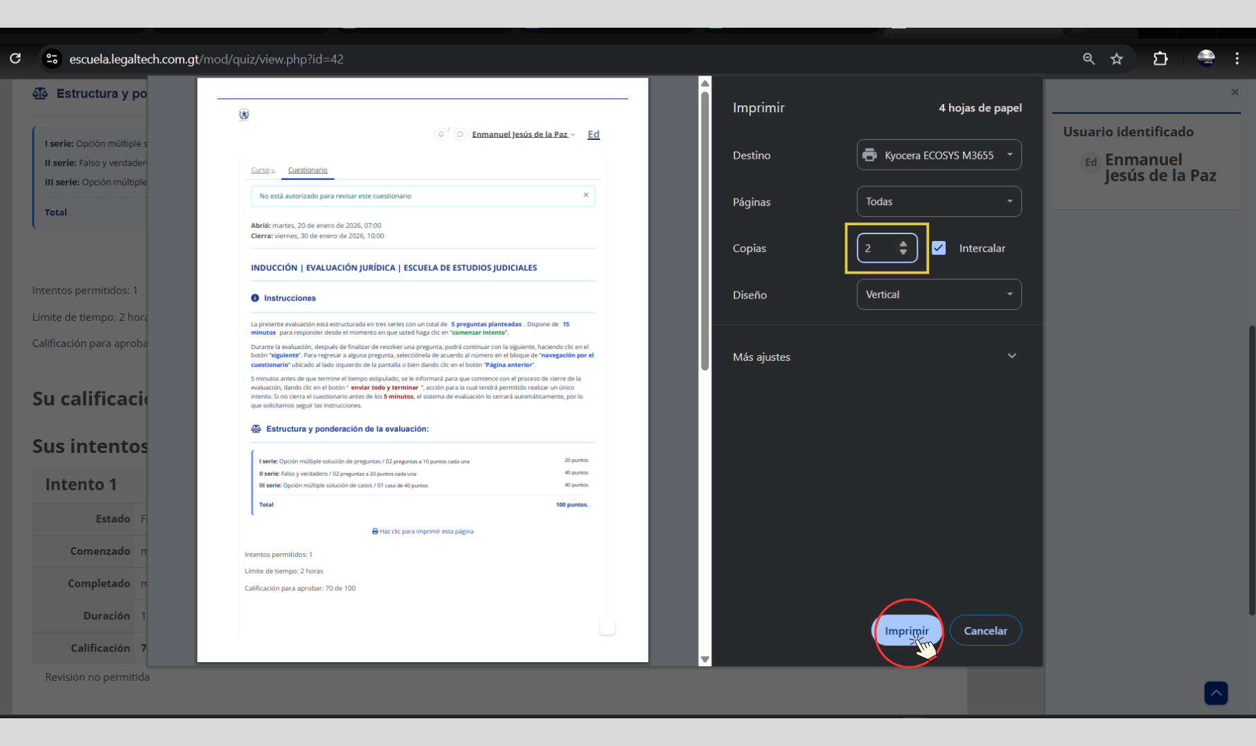 Ventana de impresión